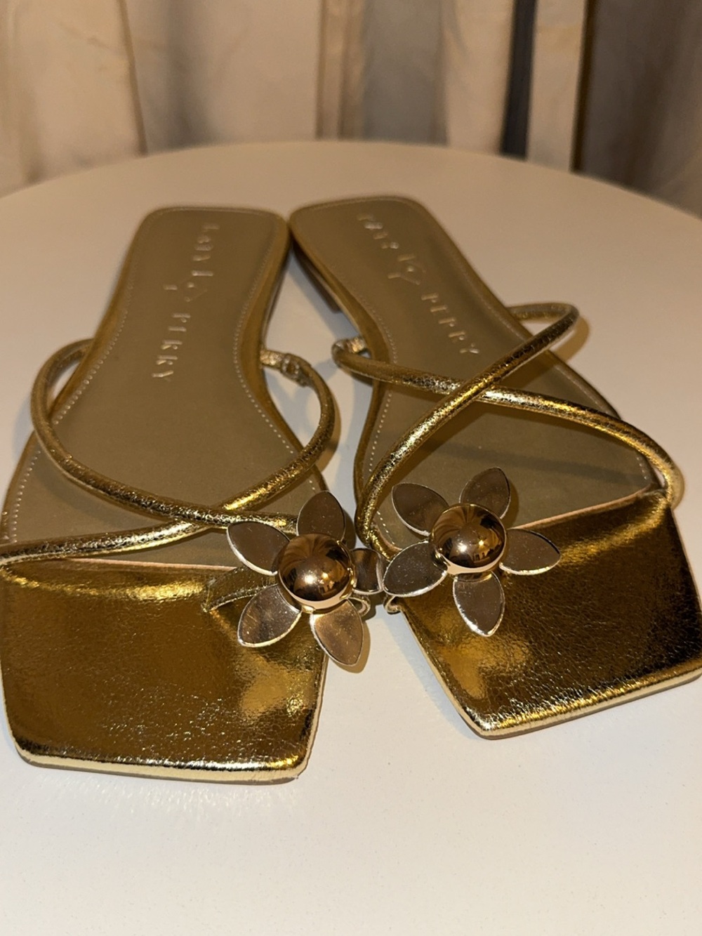Katy Perry Collections Gold Metallic Flower Slide Sandals